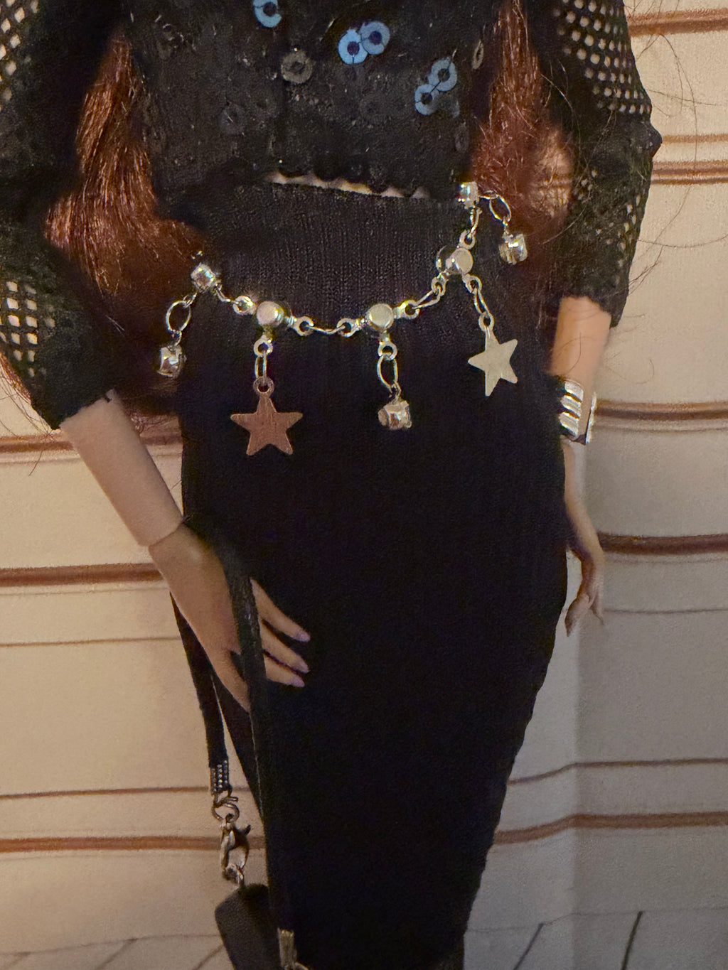 Black Mesh top, black sequin top, black skirt, accessories, complete outfit, free gift 🎉