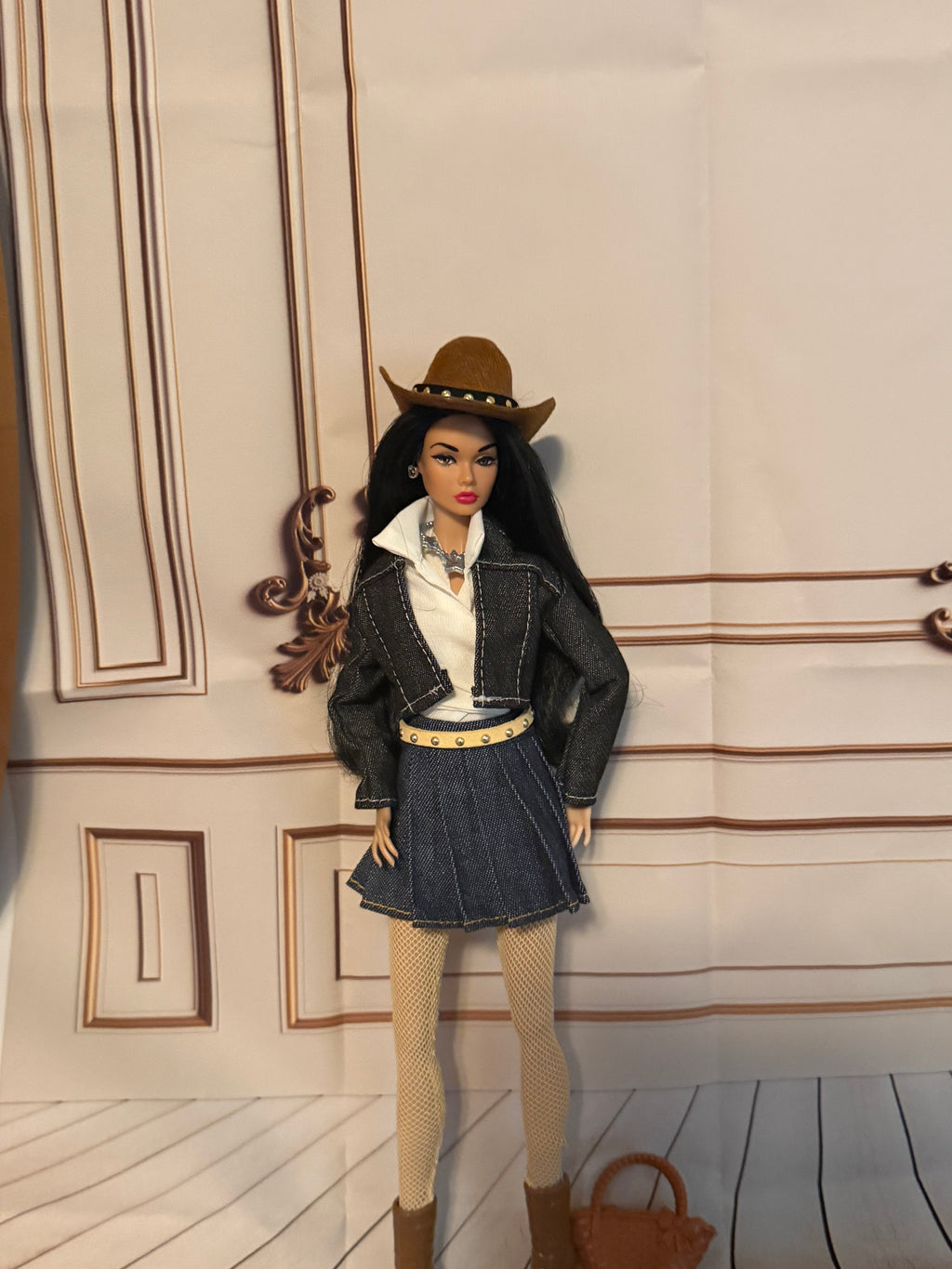 Blue Jean Jacket, white top blue Jean skirt this this item is a complete outfit and includes a free gift 🎉