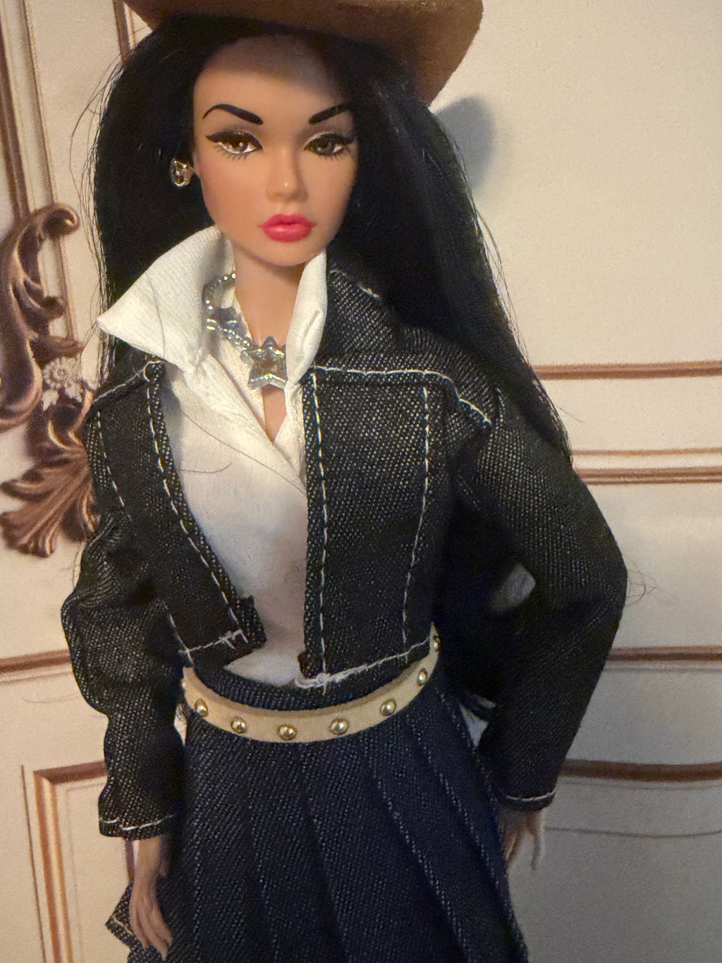 Blue Jean Jacket, white top blue Jean skirt this this item is a complete outfit and includes a free gift 🎉