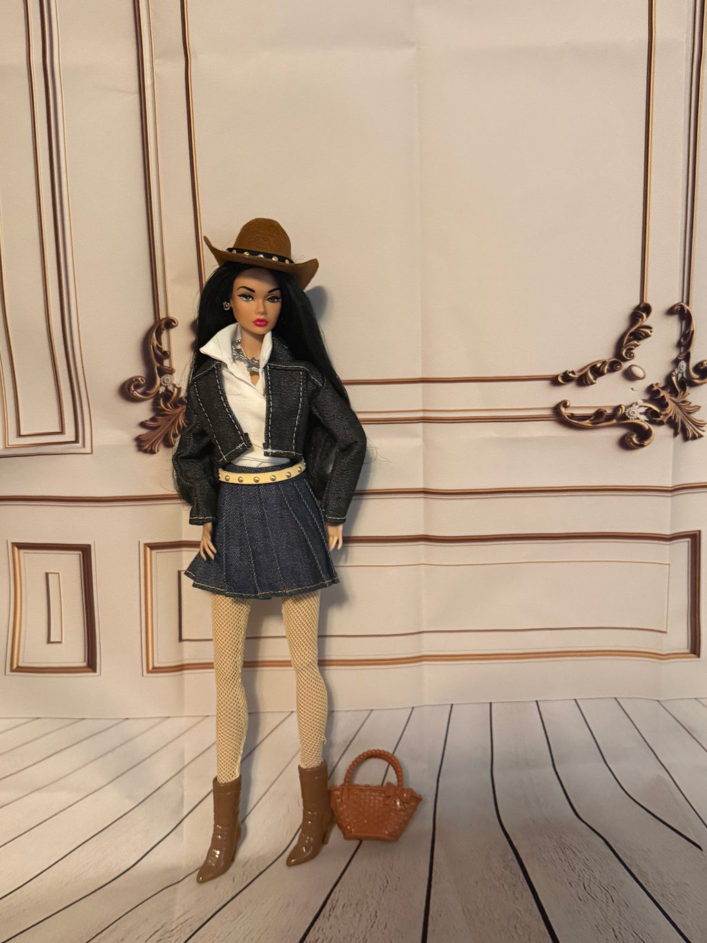 Blue Jean Jacket, white top blue Jean skirt this this item is a complete outfit and includes a free gift 🎉