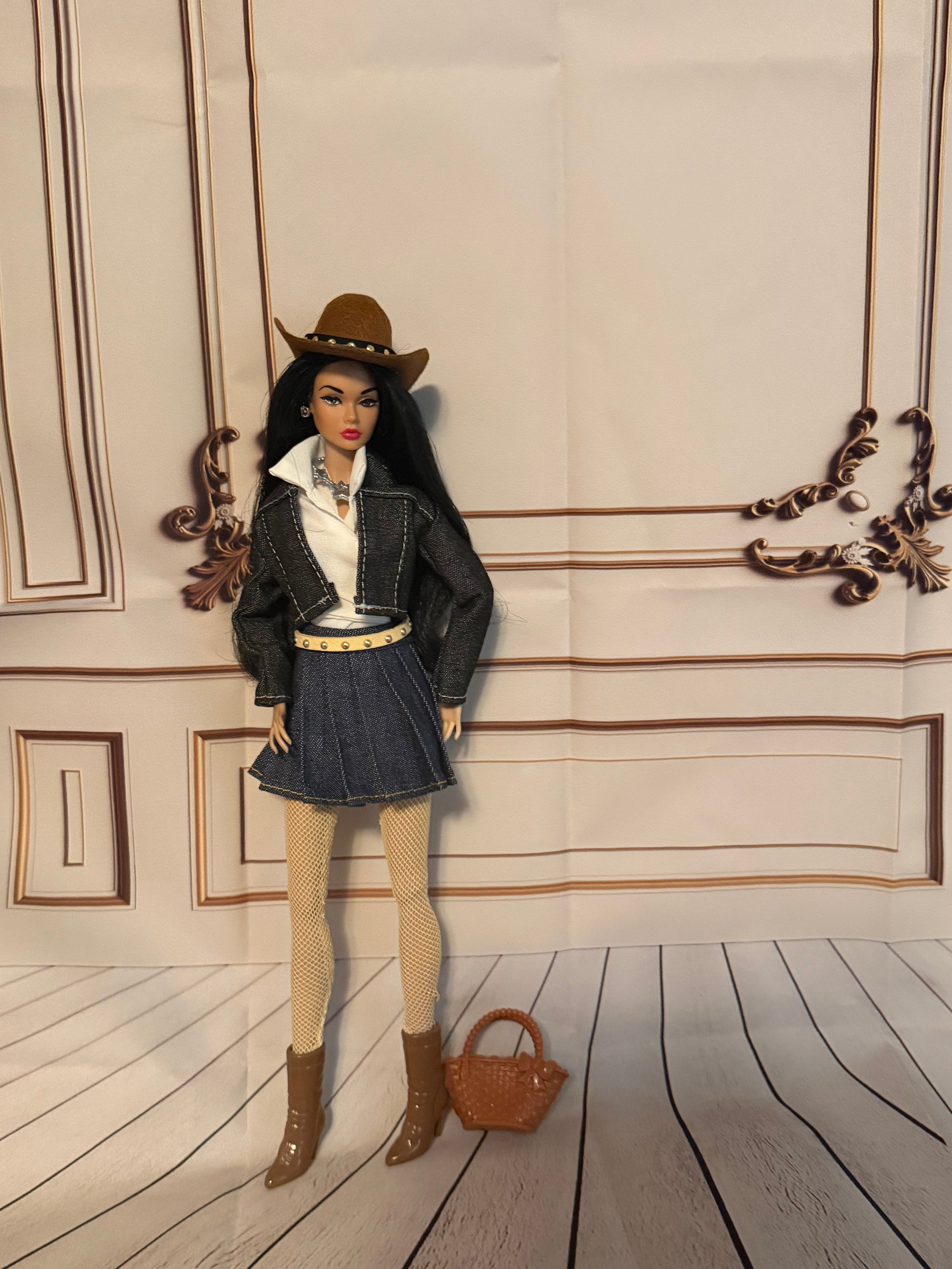 Blue Jean Jacket, white top blue Jean skirt this this item is a complete outfit and includes a free gift 🎉