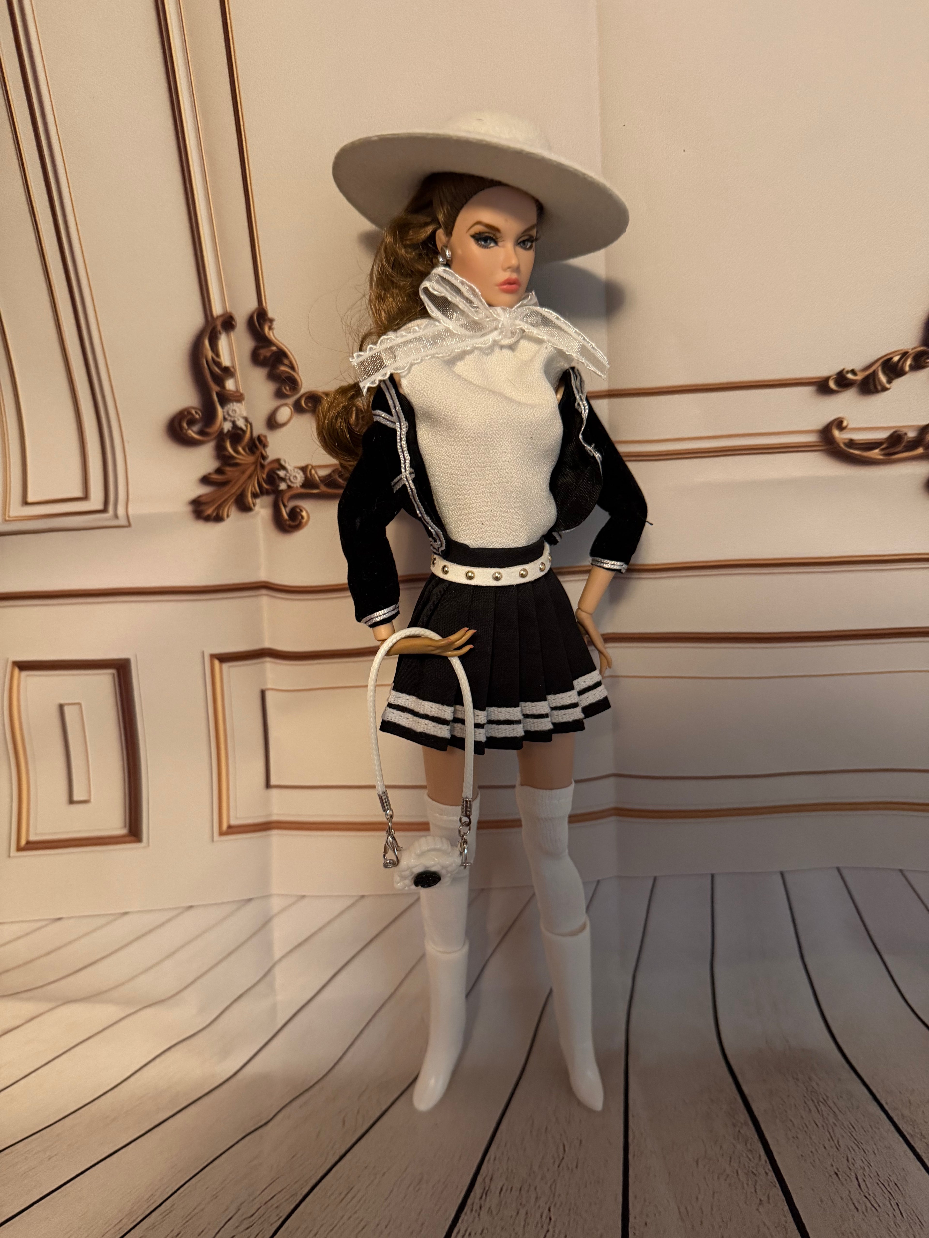 New black coat white shirt, black skirt, accessories, free gift 🎉