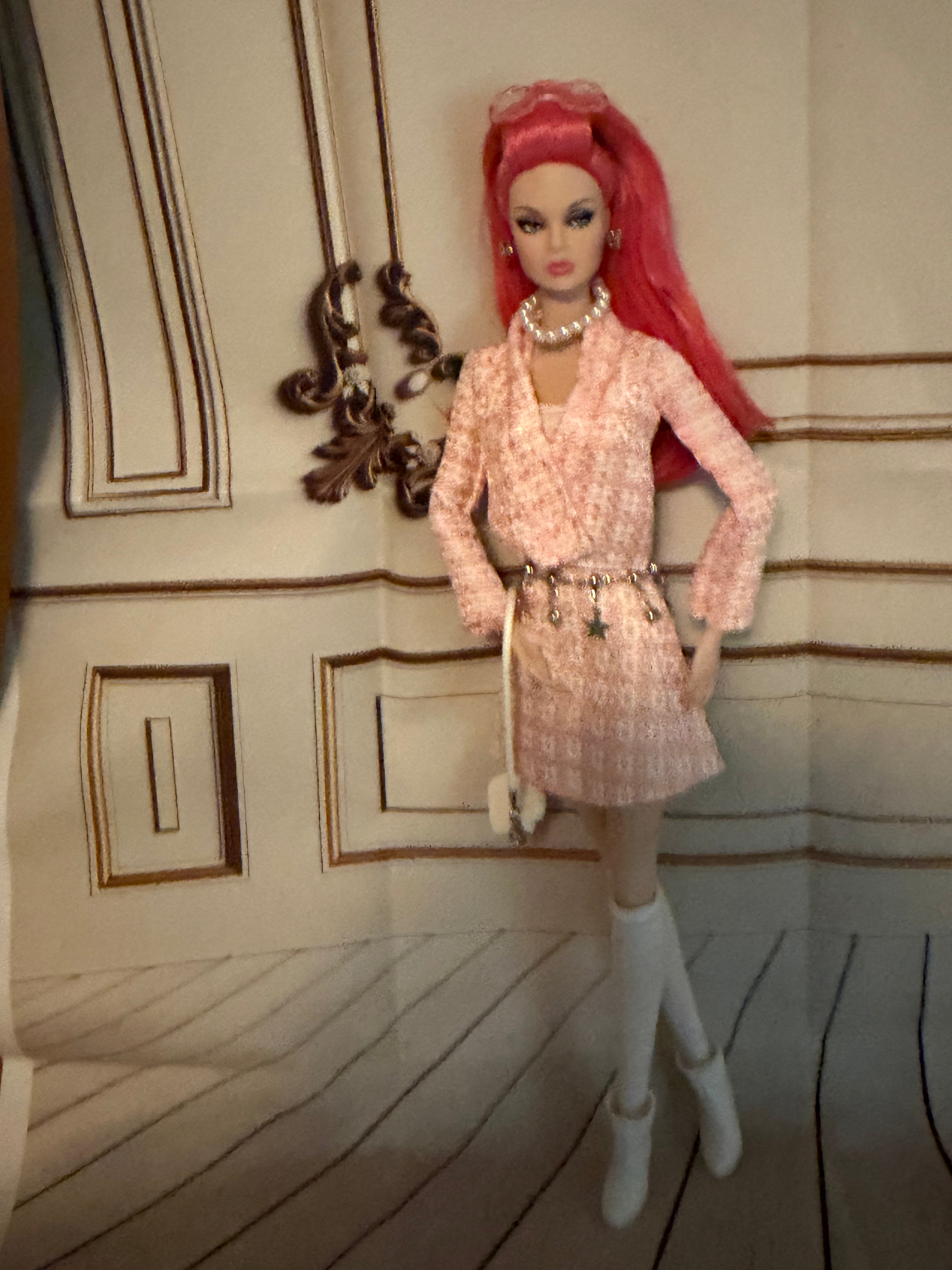Pink coat, white top, pink skirt, complete outfit, free gift 🎉